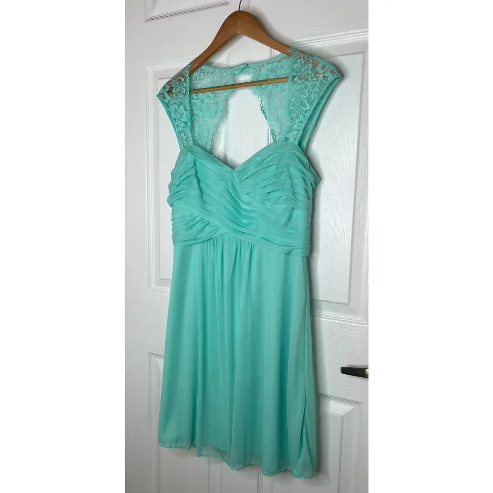 Scarlett Women's Mint Dress Lace Detail Sleeves Pleated Bridesmaid Size 16 - Picture 4 of 15